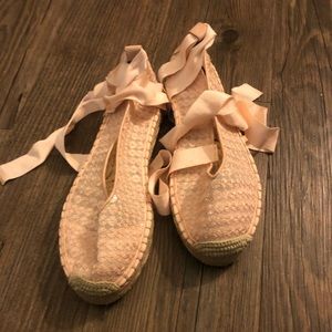 Pink ankle wrap espadrilles